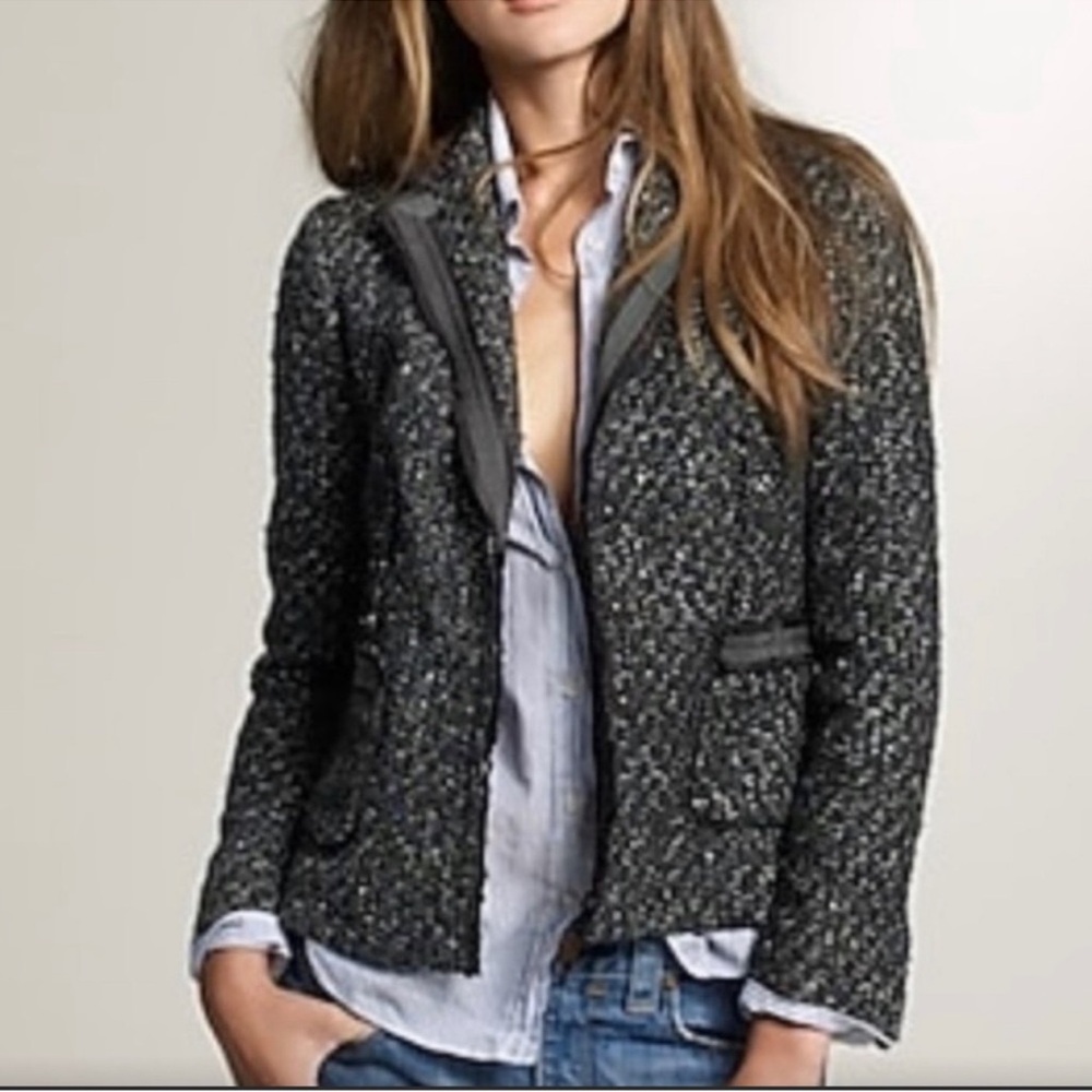 J.CREW tweed Tatum blazer NEW NWT dark green with black ribbon tipping Size 4